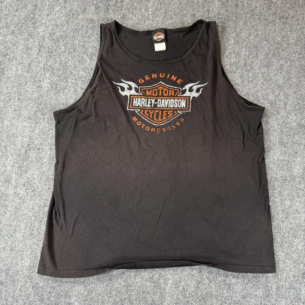 Harley-Davidson Shirt Mens 2XL Black Sleeveless Tank‎ Top New Castle Motorcycle